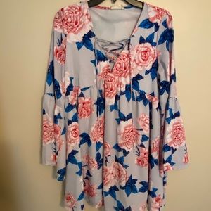 Blue and pink floral dress